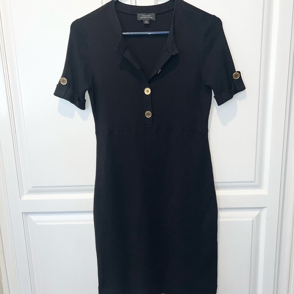 Tahari ASL Black Mini Dress with Gold Buttons XS Silk/Cotton Blend - Picture 8 of 9